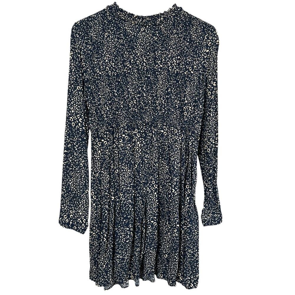 Zara Z1975 Denim Animal Print Long Sleeve Smocked Mini Dress Size Medium